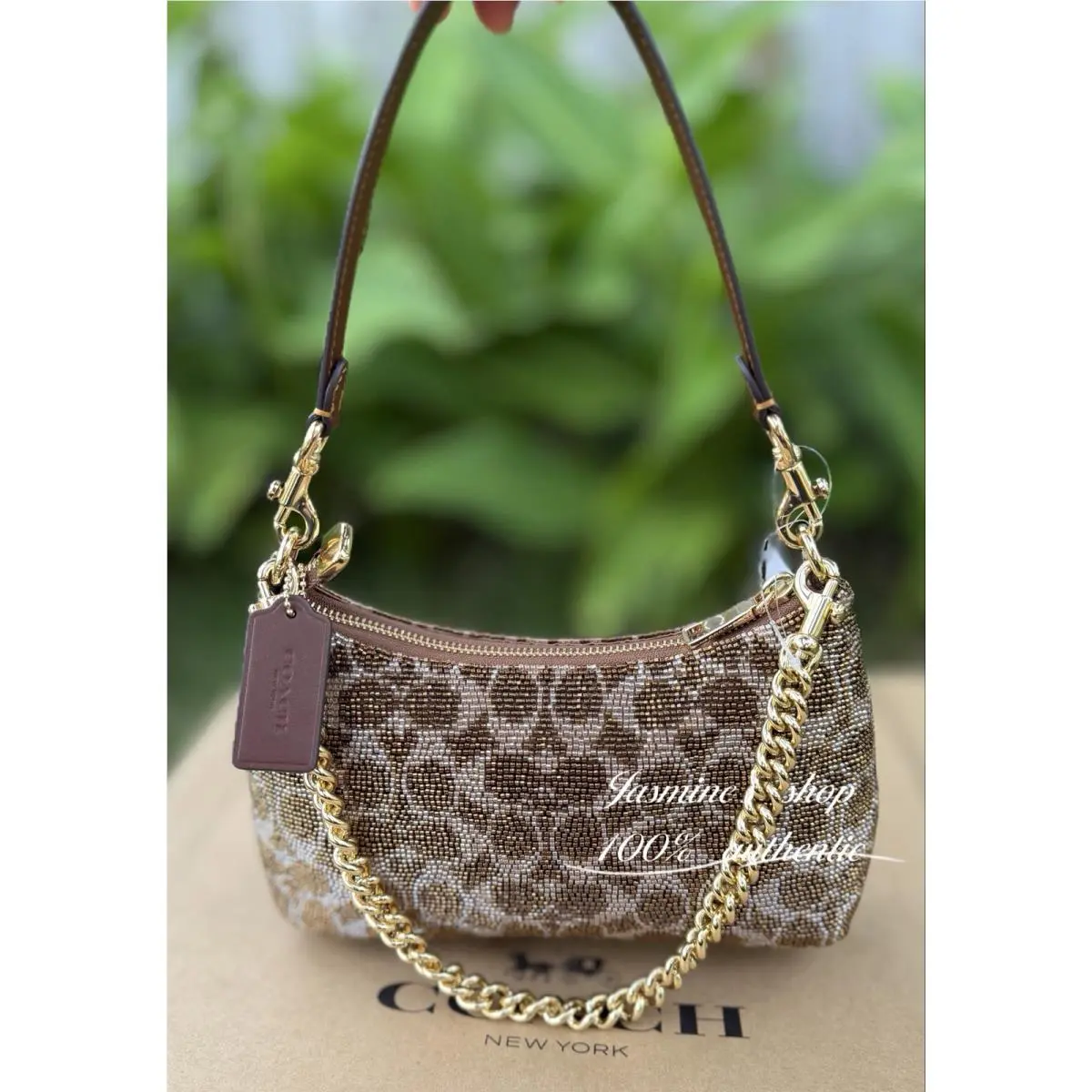 Teri Shoulder Bag In Signature Satin CET14 Beaded Signature/gold/tan by Coach