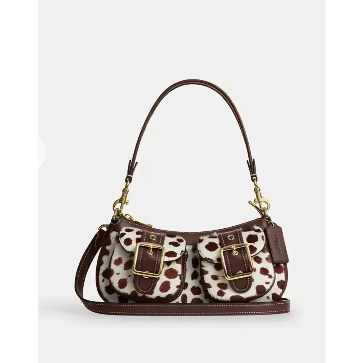 Ashton Shoulder Bag In Printed Haircalf Dark Brown Gold Hardware CES67 by Coach