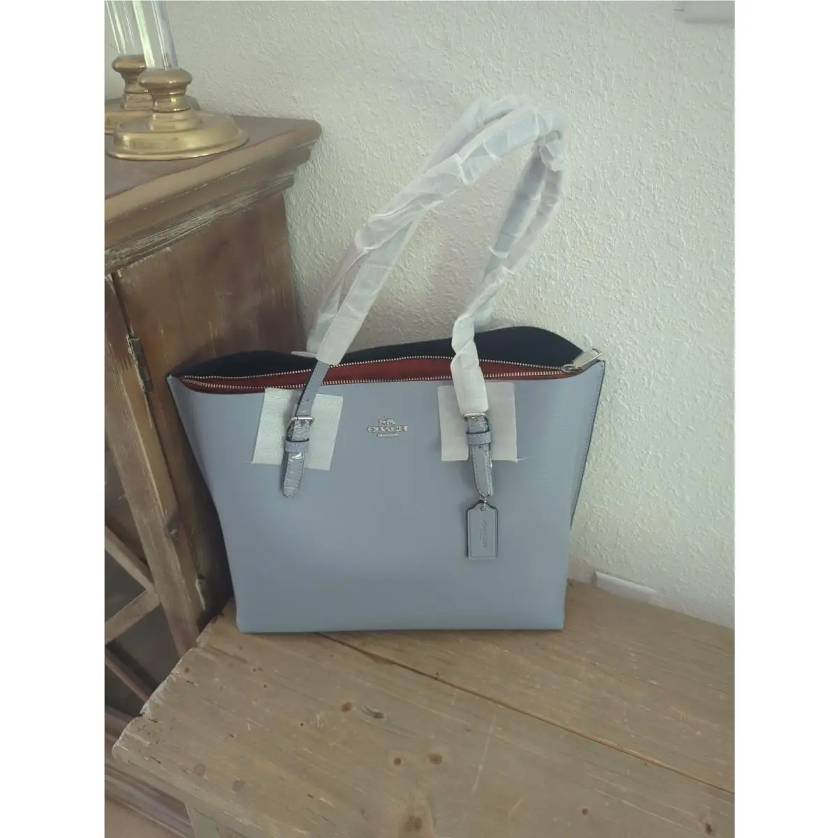 Mollie Large Tote Gray Blue Pebbled Leather Style No. 1671 by Coach