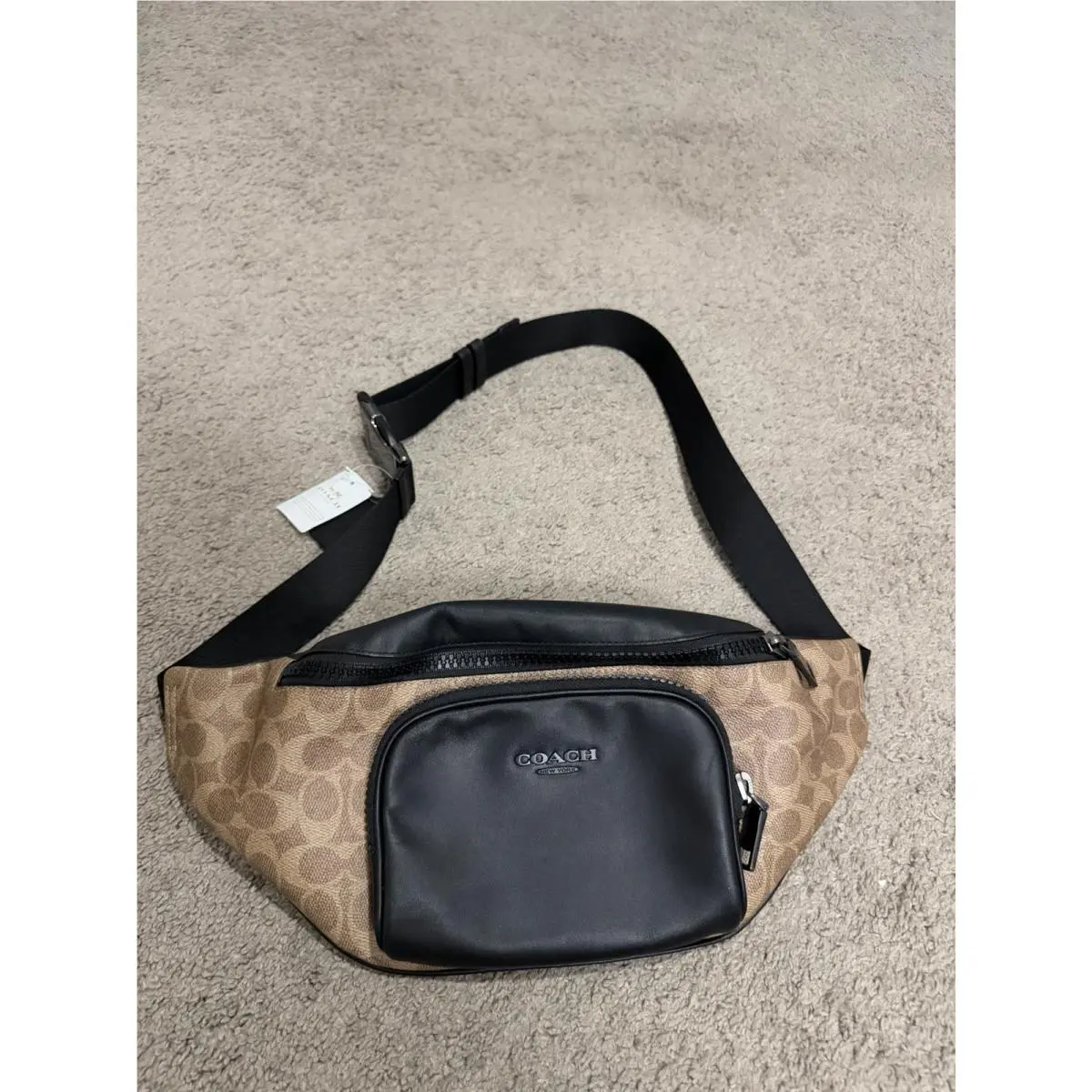 CT714 Racer Belt Bag In Signature Canvas Leather Gunmetal/tan/black by Coach