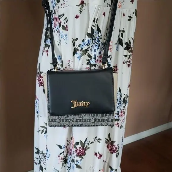 Crossbody Bag Black Beige Gold Tone Spring Fling Purse Y2K by Juicy Couture