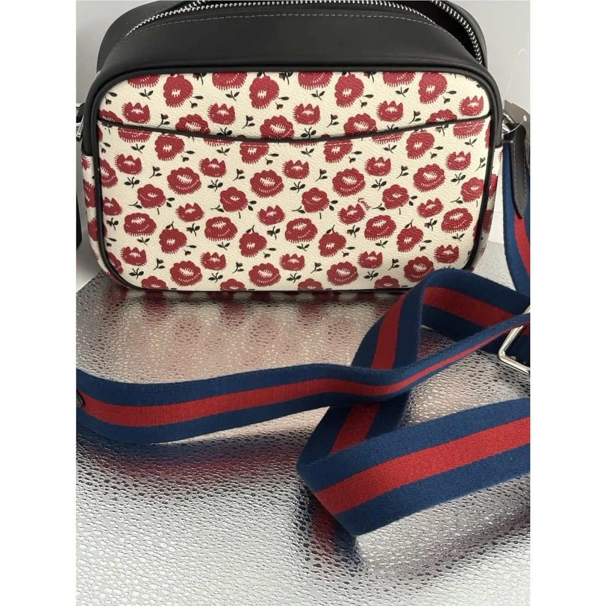 Jamie Camera Bag Canvas Leather Floral Print Red CBM21 Chalk by Coach