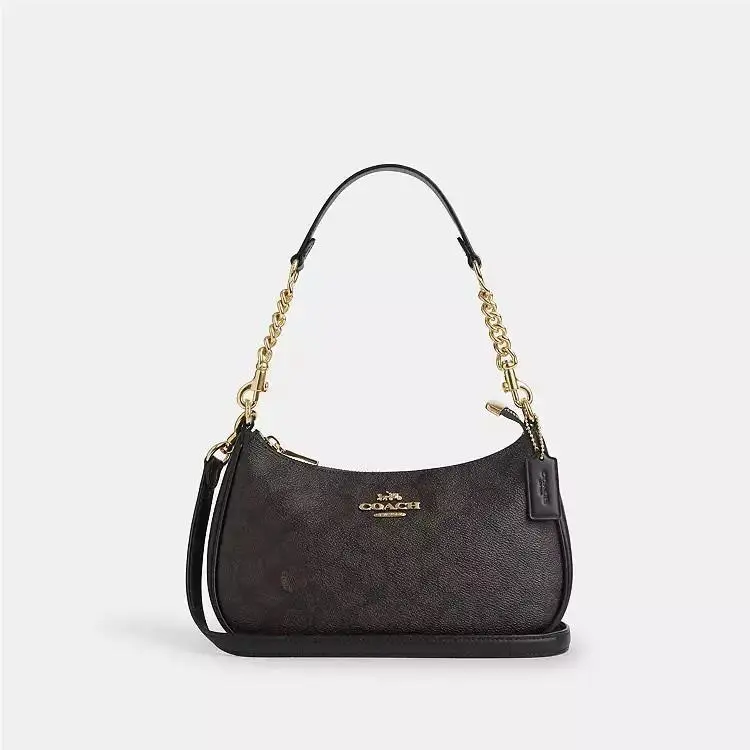 Teri Shoulder Bag In Signature CV933 Gold/walnut/black by Coach