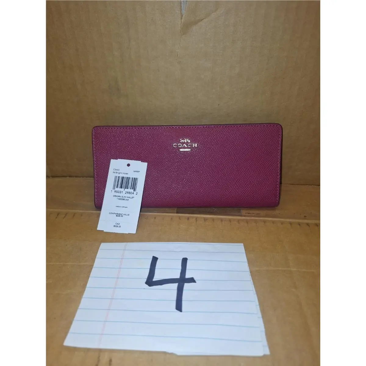C3440 Center Zip Slim Zip Wallet Cornflower Pink Pebbled Leather Read by Coach