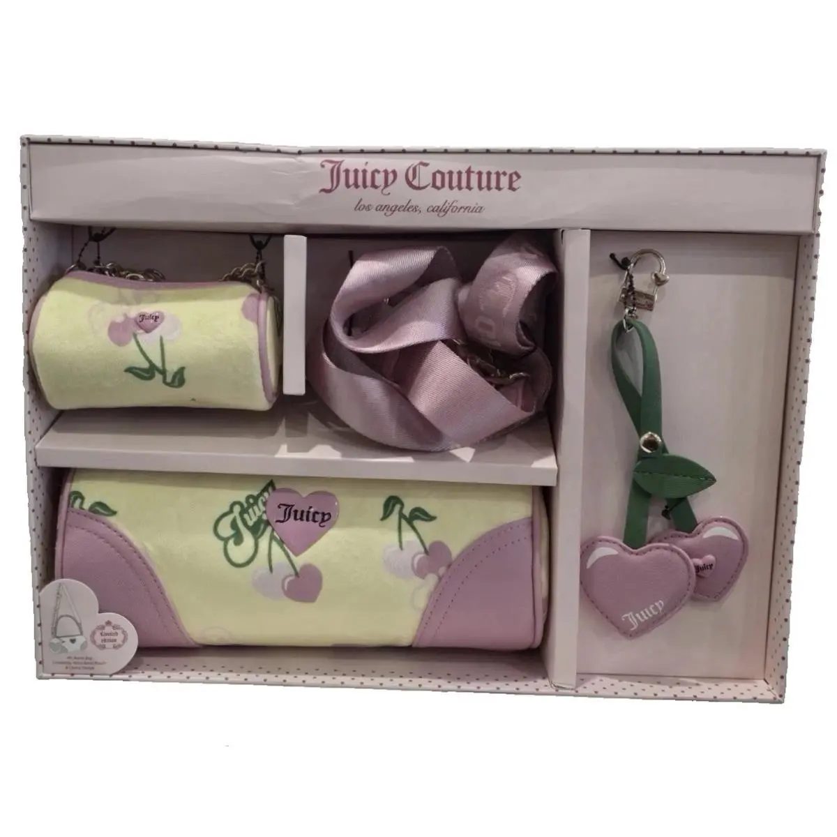 - 4 Piece Yellow Pink Barrel Bag Set Crossbody Purse Long Strap by Juicy Couture