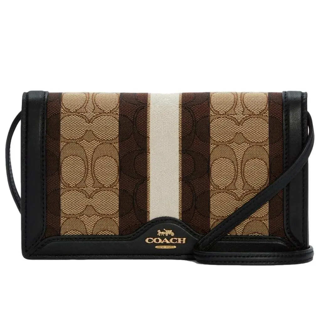 Anna Signature Jacquard Stripe Crossbody Phone Wallet Bag Clutch Brown by Coach