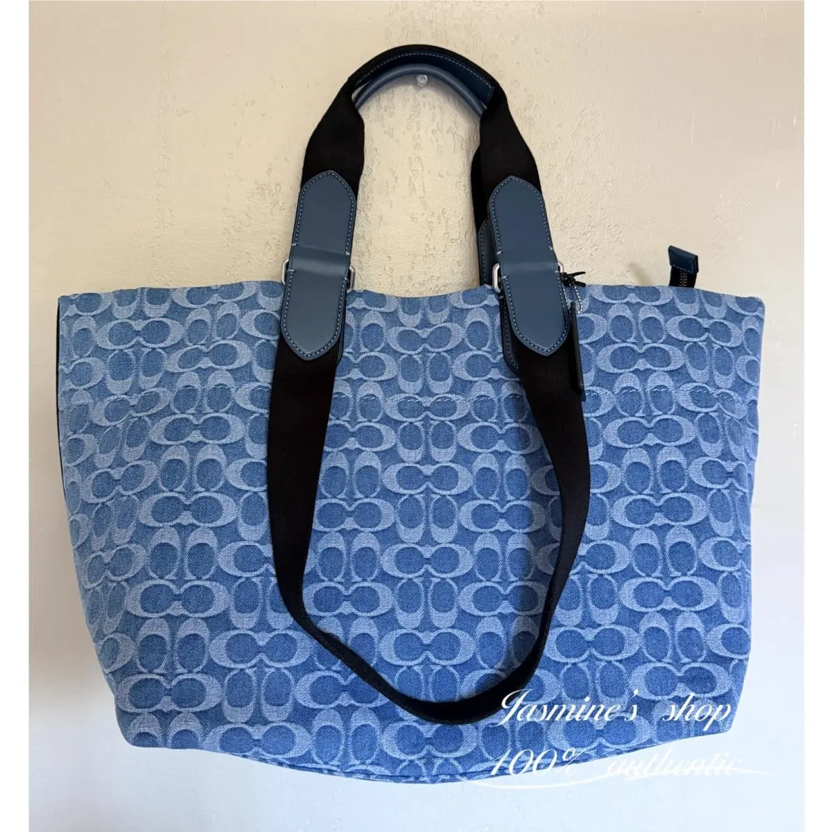 Men`s Small Tour Tote Bag In Signature Denim CDF24 Silver/denim by Coach