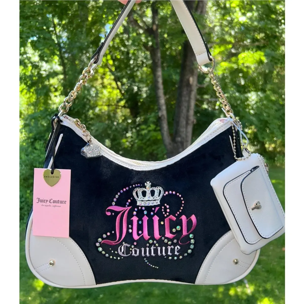 Velour Dreamy Juicy Shoulder Bag in Black Liquorice/crystal by Juicy Couture