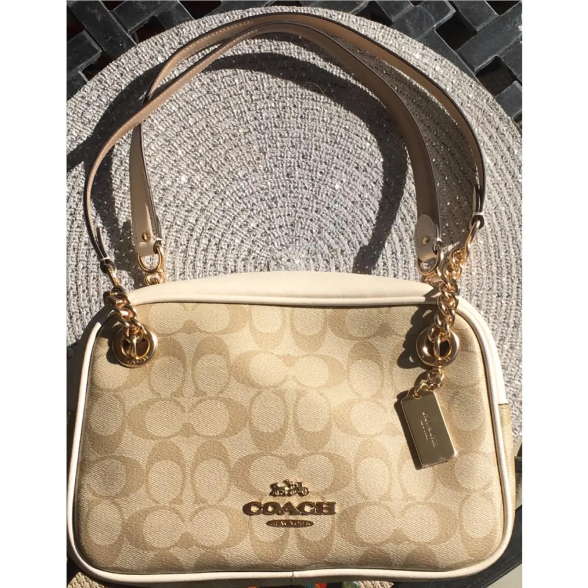 Woman`s Light Khaki Chalk Satchel Handbag by Coach