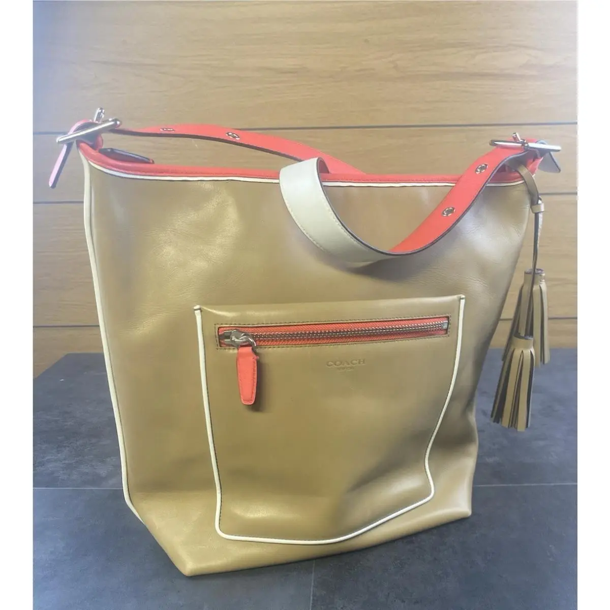Restored Legacy Leather Tan Coral Large Shoulder Bag-K1211-22414 by Coach