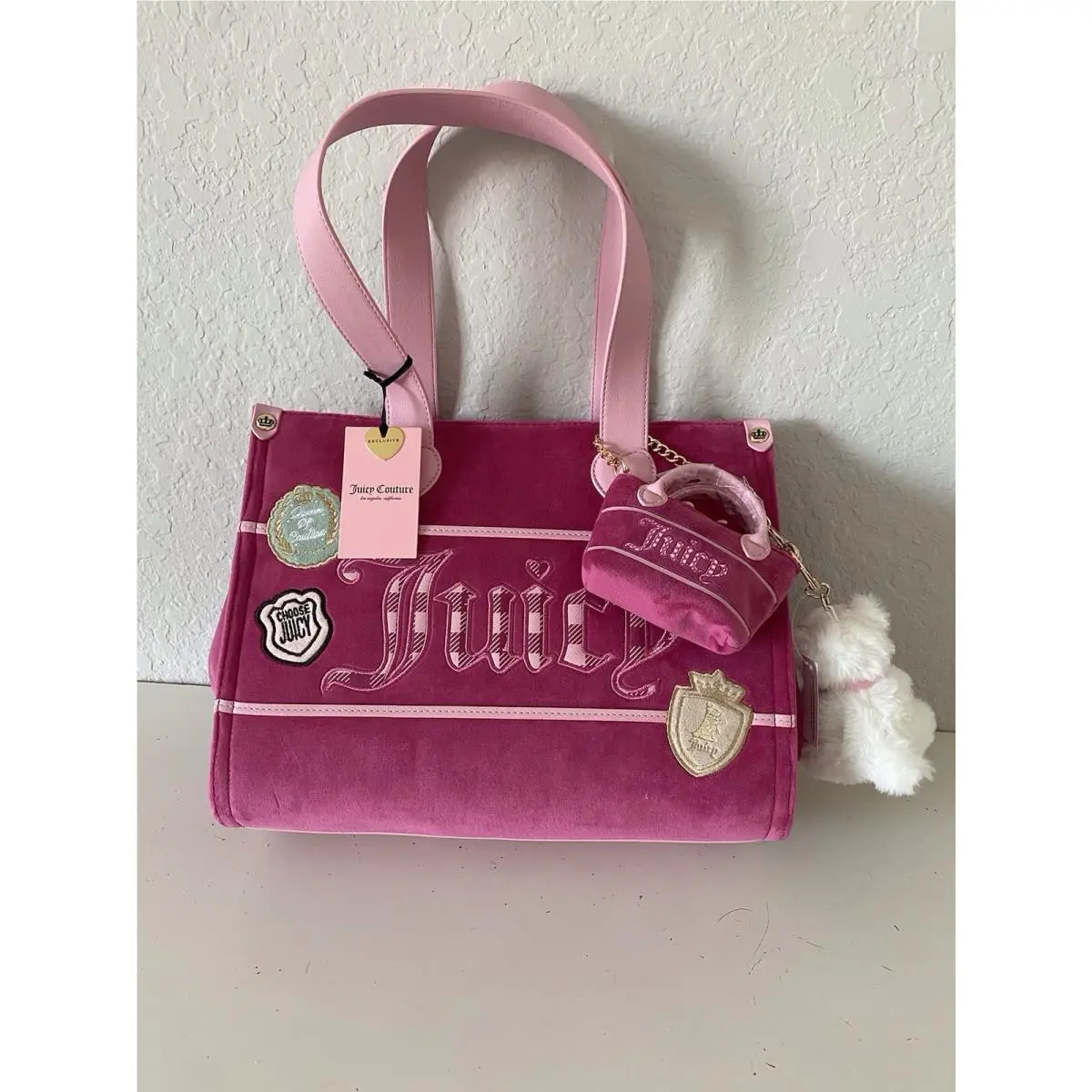Study In Style Tote Wcharm Dog and Mini Bag In Raspberry Tart by Juicy Couture
