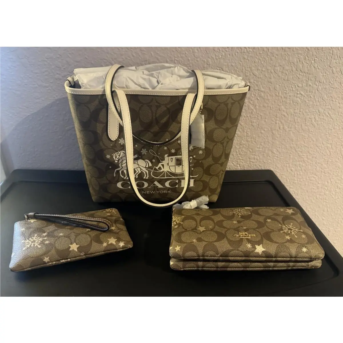 Star Snowflake Signature Sleigh Tote W/wallet Clutch by Coach