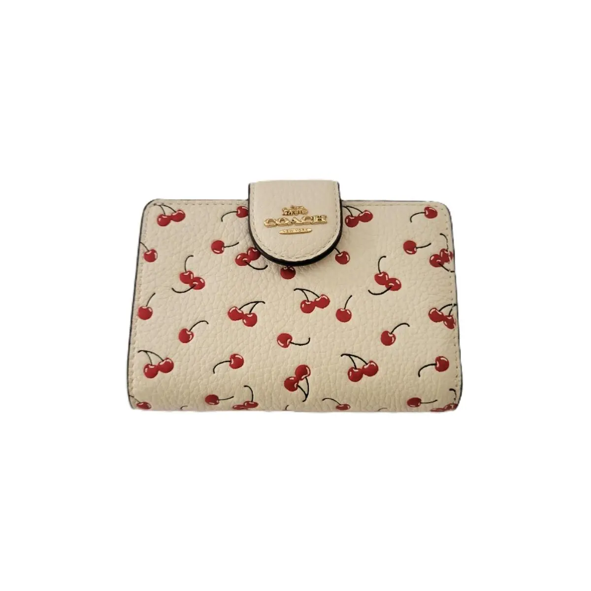 CFA19 Medium Corner Zip Cherry Print Bifold Wallet Chalk Multi Leather by Coach