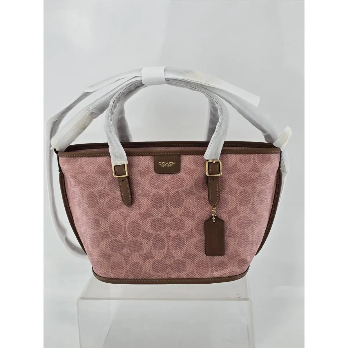 CC094 Signature Canvas Taxi Tote Women Pink Sable Monogram by Coach