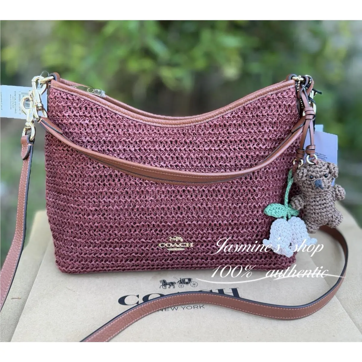 Laurel Shoulder Bag with Charms CES23 Straw/gold/russet Leather by Coach