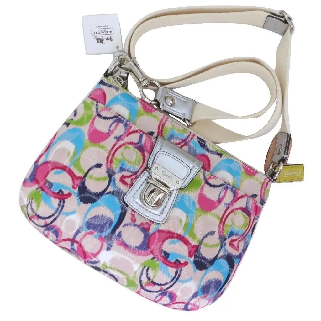 Poppy Ikat Pink Blue Green Signature Crossbody Swingpack Y2K Rare by Coach