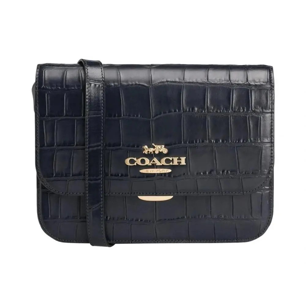 Brynn Crossbody Bag Crocodile Embossed Flap Leather Blue Im/midnight C5631 by Coach