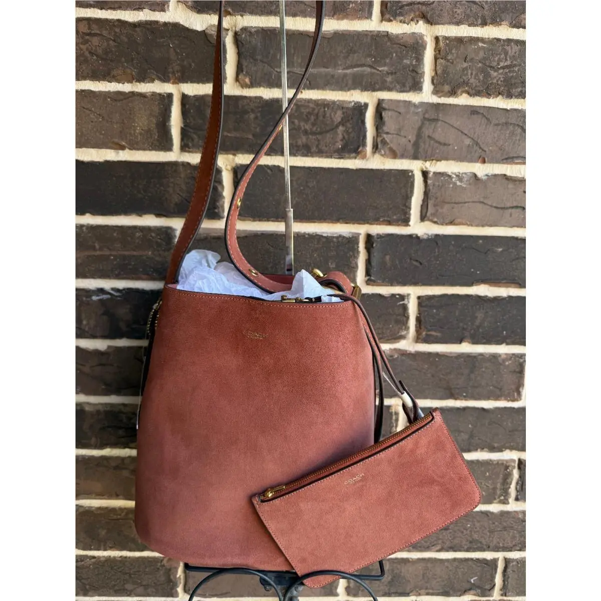 Bleecker Bucket Bag Pouch Clay Leather Suede Large CCC24 by Coach