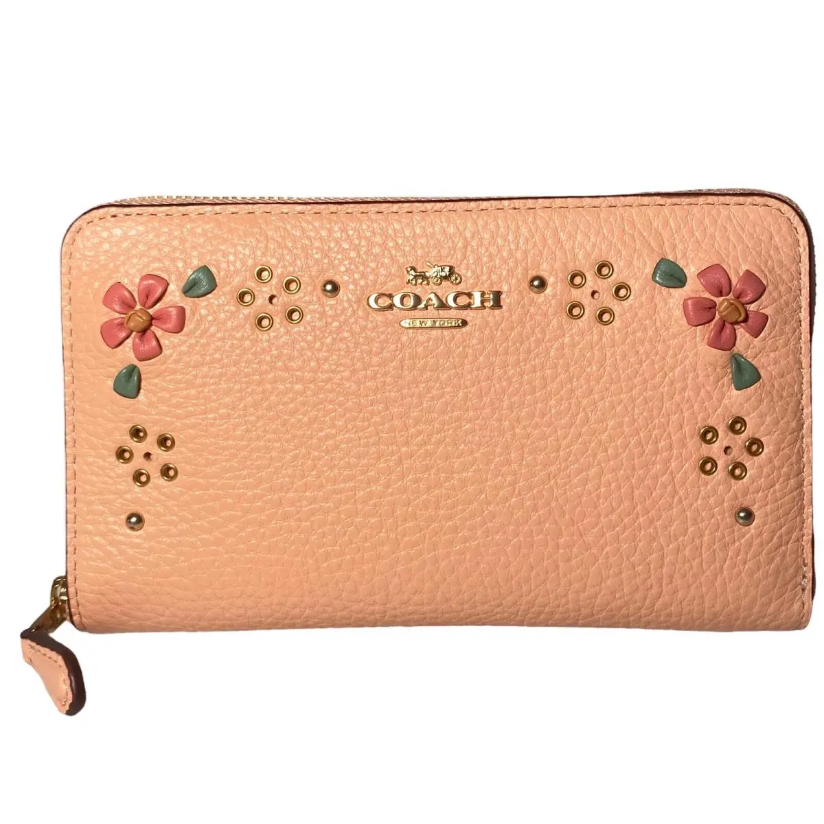 Medium Id Zip Wallet with Floral Whipstitch CA025 by Coach