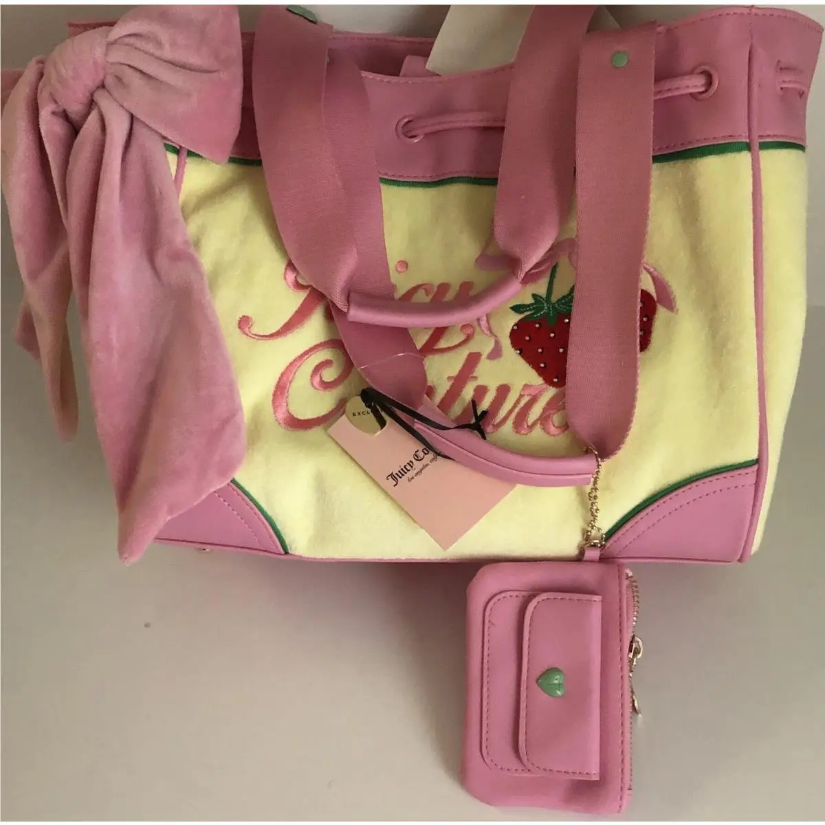 Retro Strawberry Daydreamer Tote Bag Terry Cloth Pink/yellow Iris by Juicy Couture