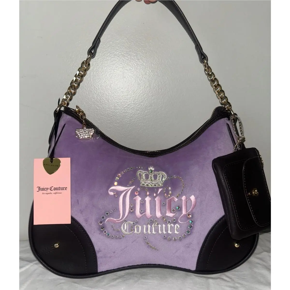 Velour Dreamy Juicy Shoulder Bag in Lavender/chocolate by Juicy Couture