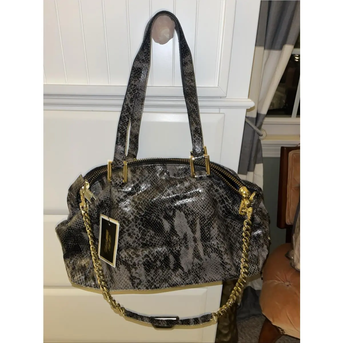 Silvia Satchel Snake Embossed Gray Leather Chain Vintage 2013 by Juicy Couture
