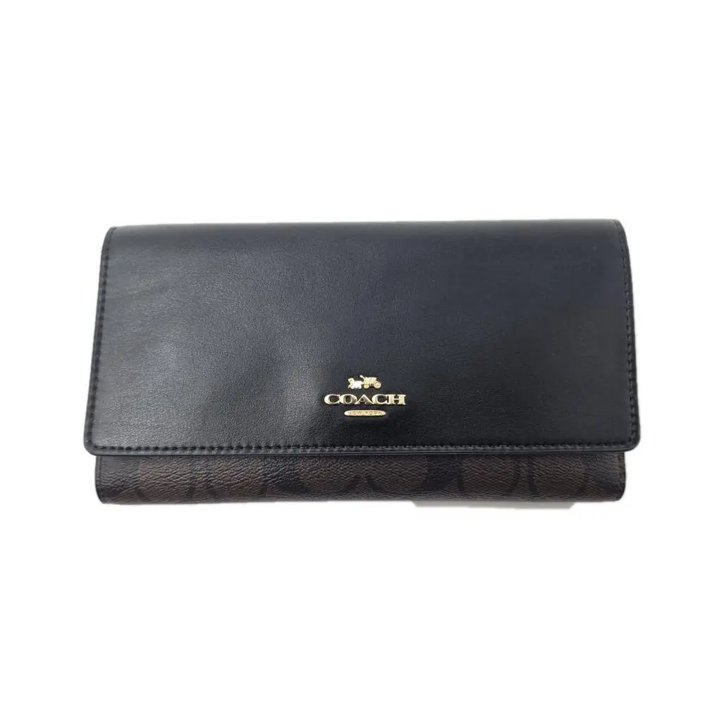 Signature Trifold Checkbook Wallet Brown Black by Coach