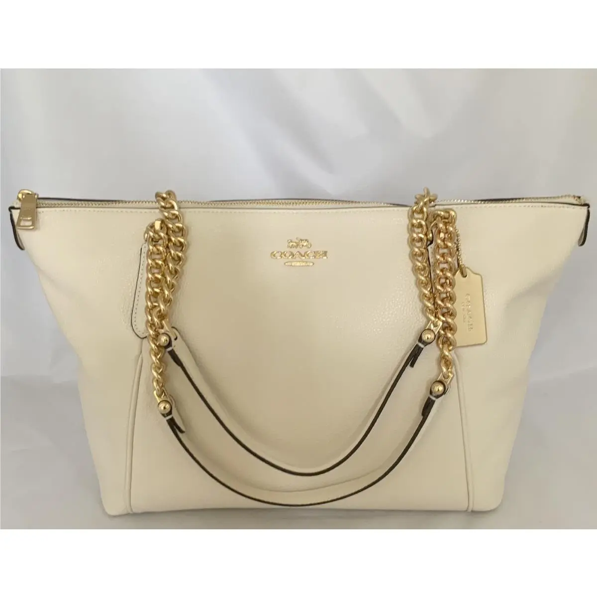 F87775 Pebble Leather Ava Chain Tote Handbag Purse Im/chaulk by Coach