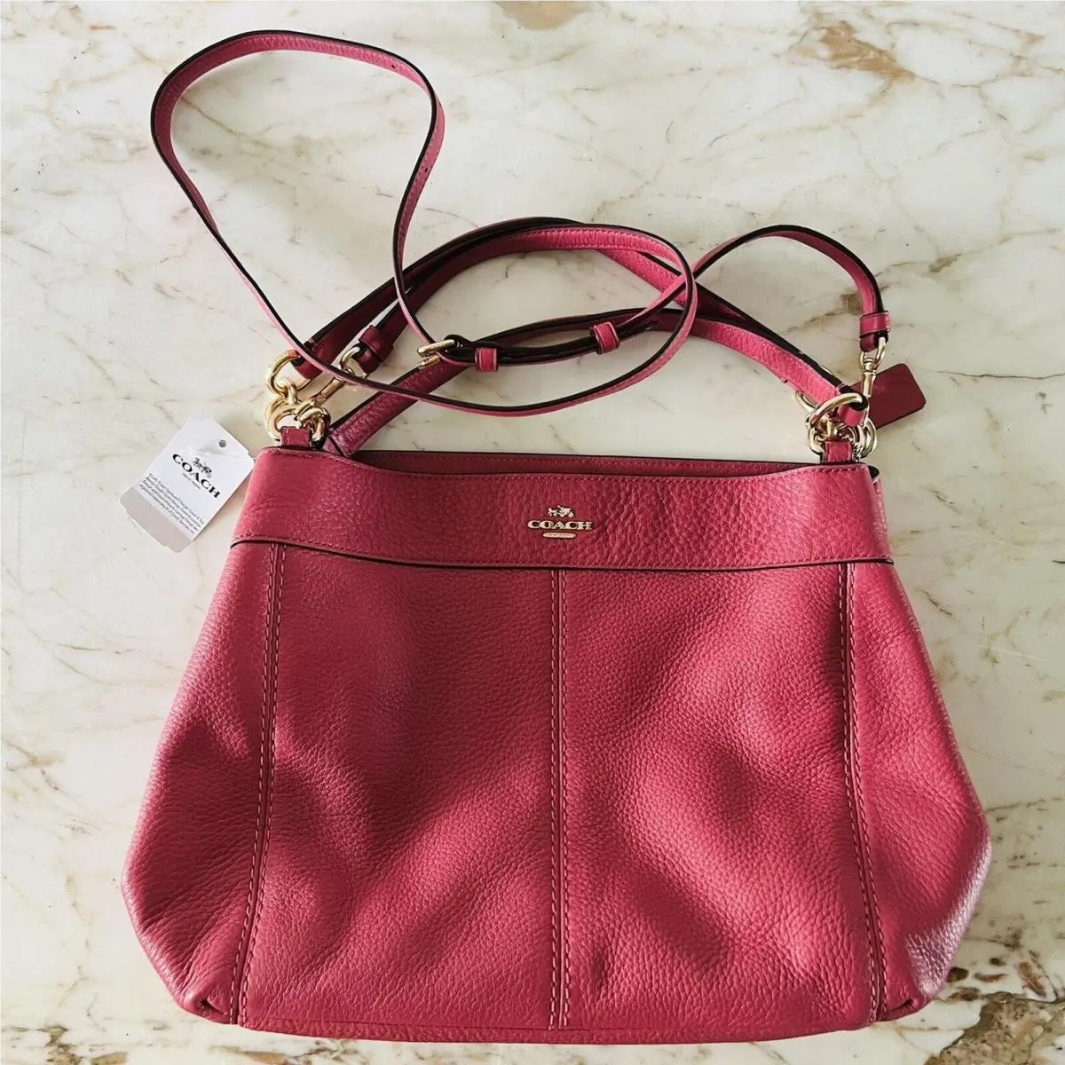 Lexy Rouge Pink Pebbled Leather Shoulder Bag by Coach