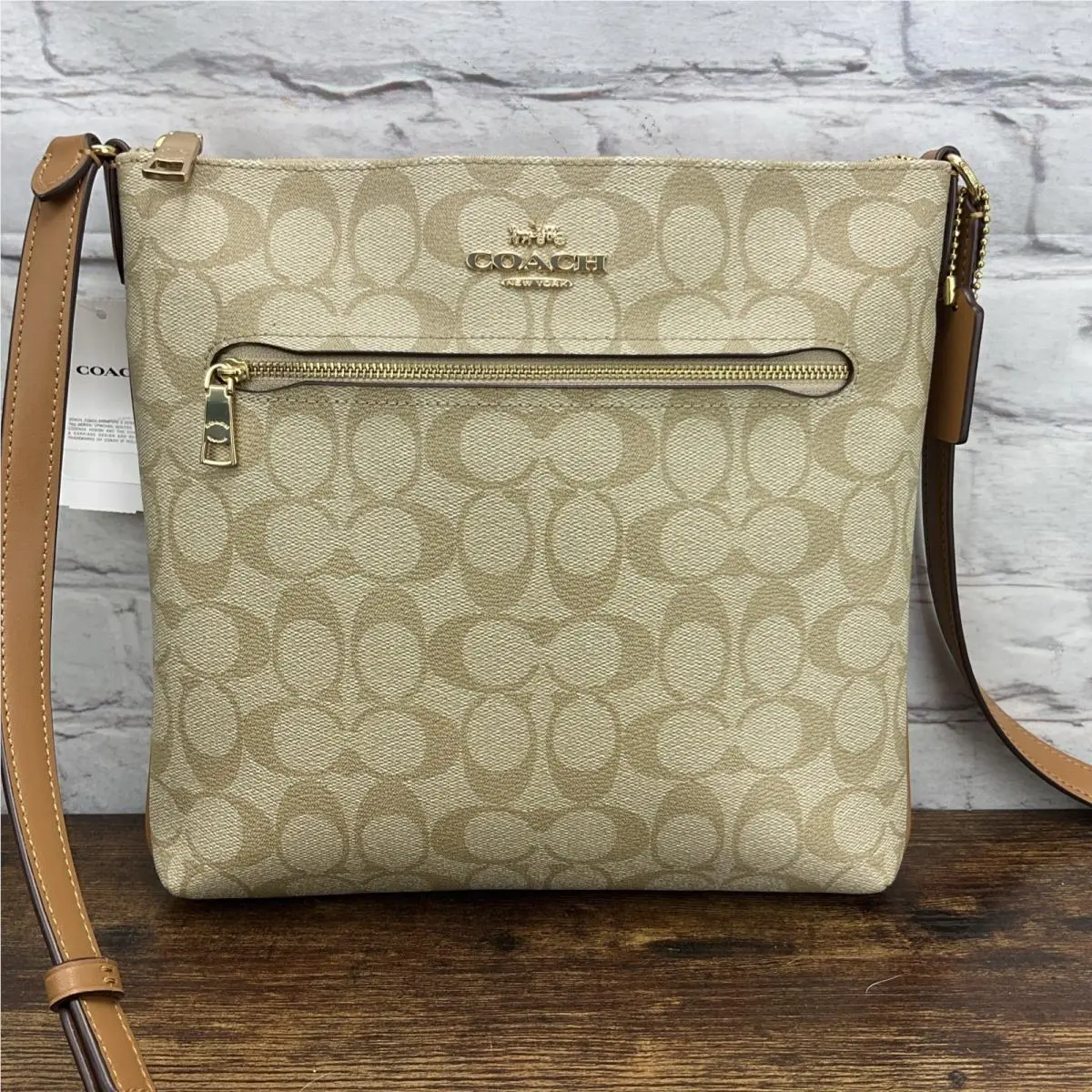 Rowan File Bag In Signature Canvas Light Khaki Light Saddle CS192 Purse by Coach