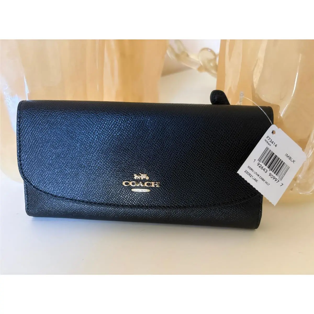 Crossgrain Leather Wallet Tri-fold Envelope Black 73414 by Coach