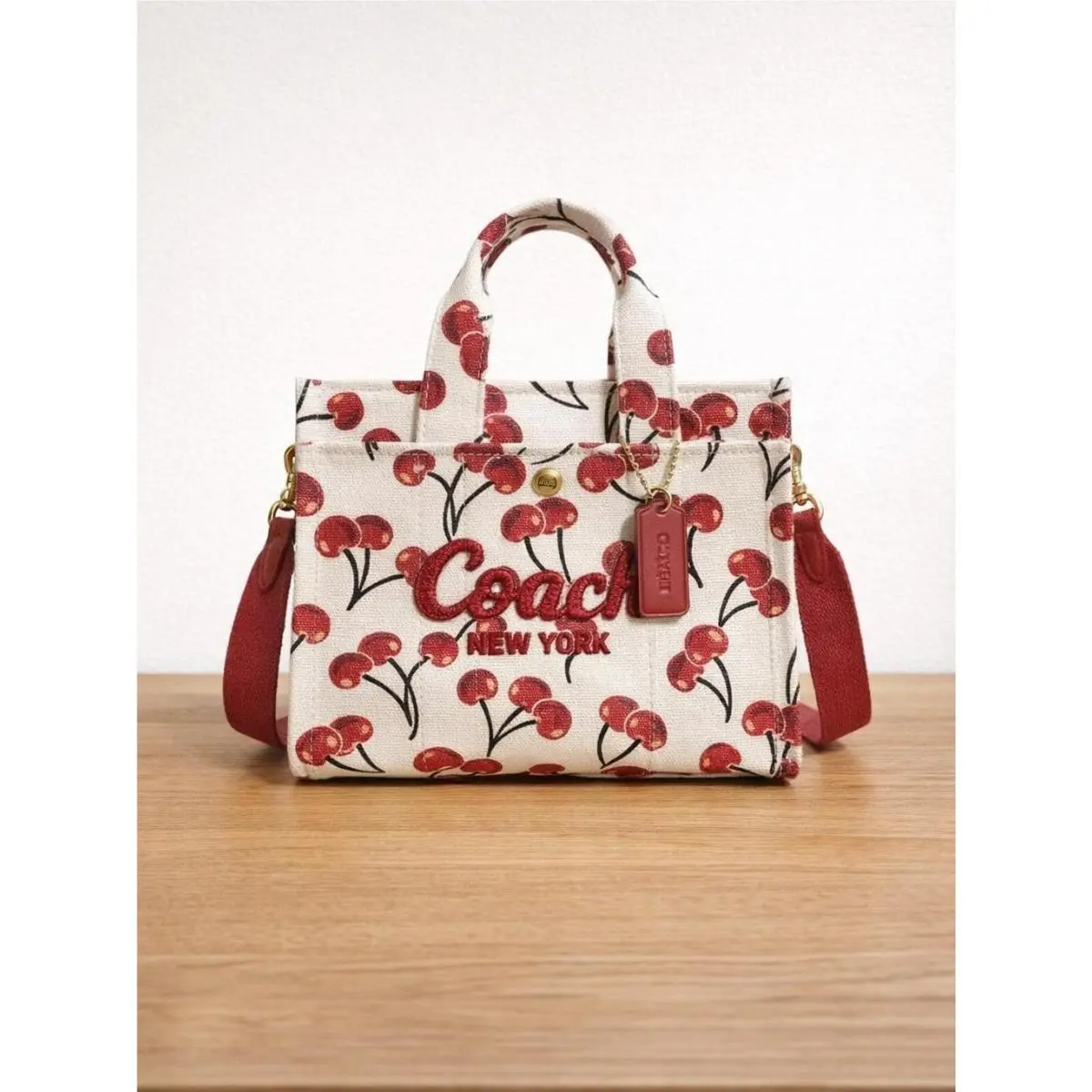 Women`s Cherry Print Canvas 26 Cargo Tote Bag by Coach