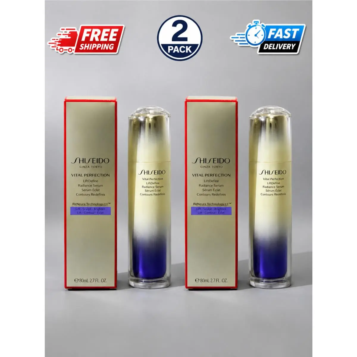 2 Pack  Vital Perfection Radiance Serum 2.7 oz / 80mL Lift Sculpt Bright by Shiseido