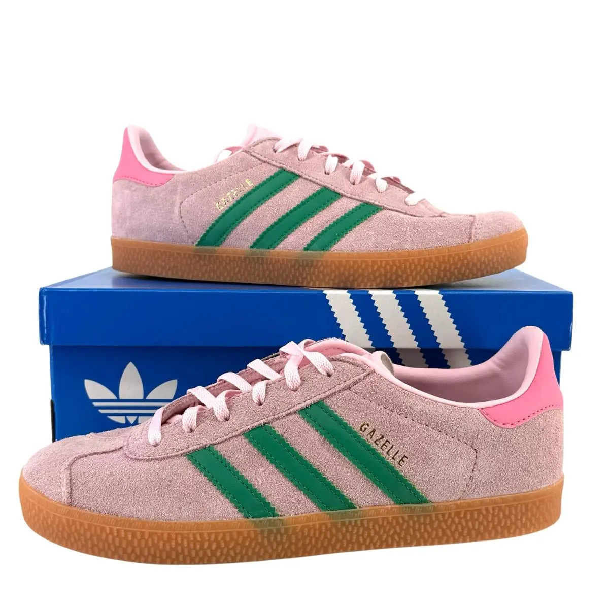 Gazelle Pink Green Stripe Suede Leather Sneaker Shoes Girls Size 6 by Adidas