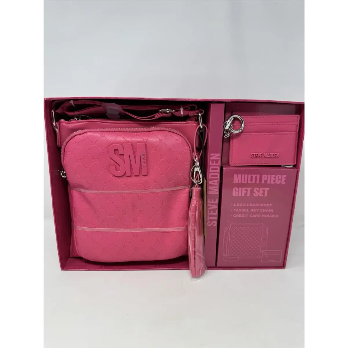 Crossbody Bag with Credit Card Holder Pink Tassel Key Chain Htf by Steve Madden