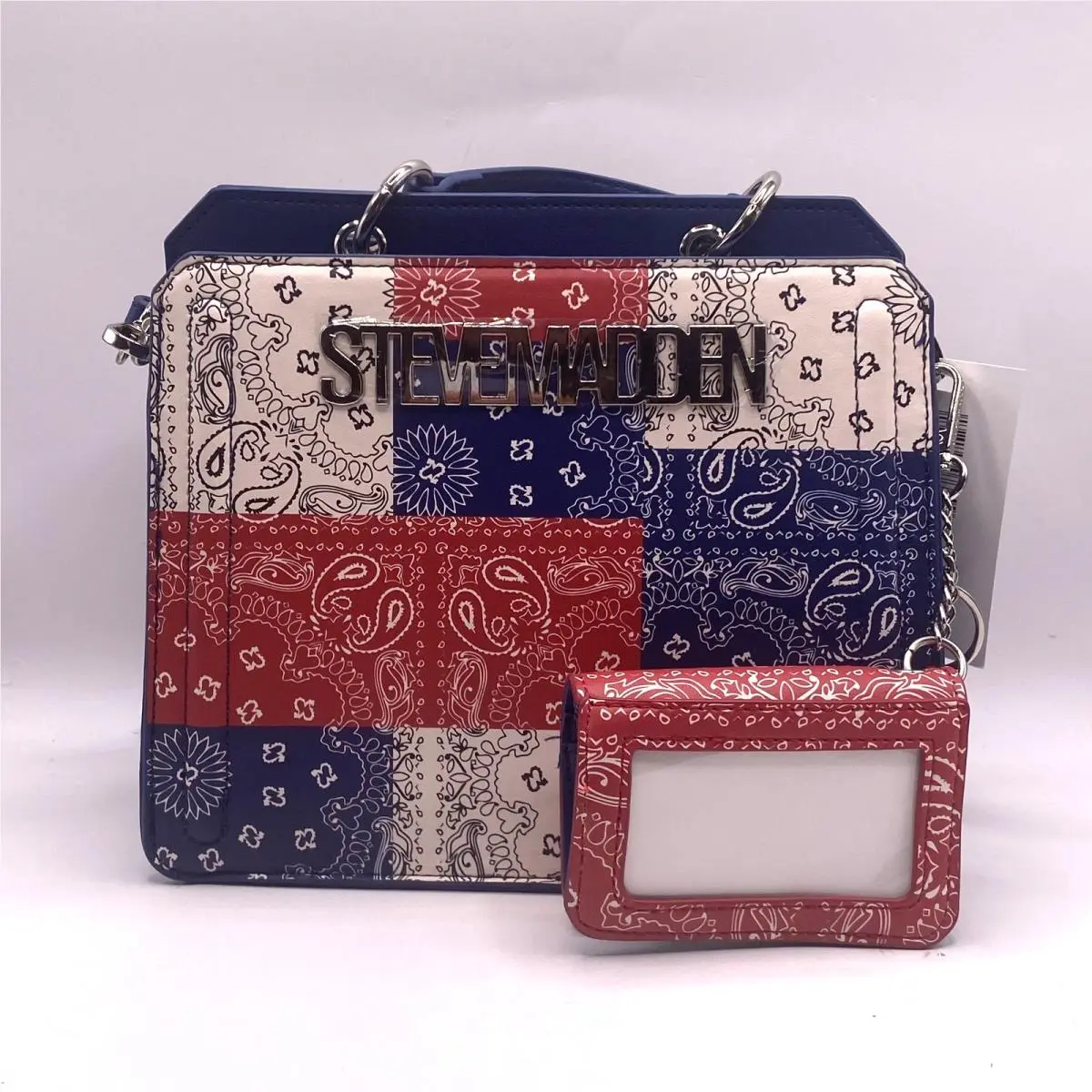 Bevelyn Bandana Patchwork Satchel Crossbody Bag Red/white/blue by Steve Madden