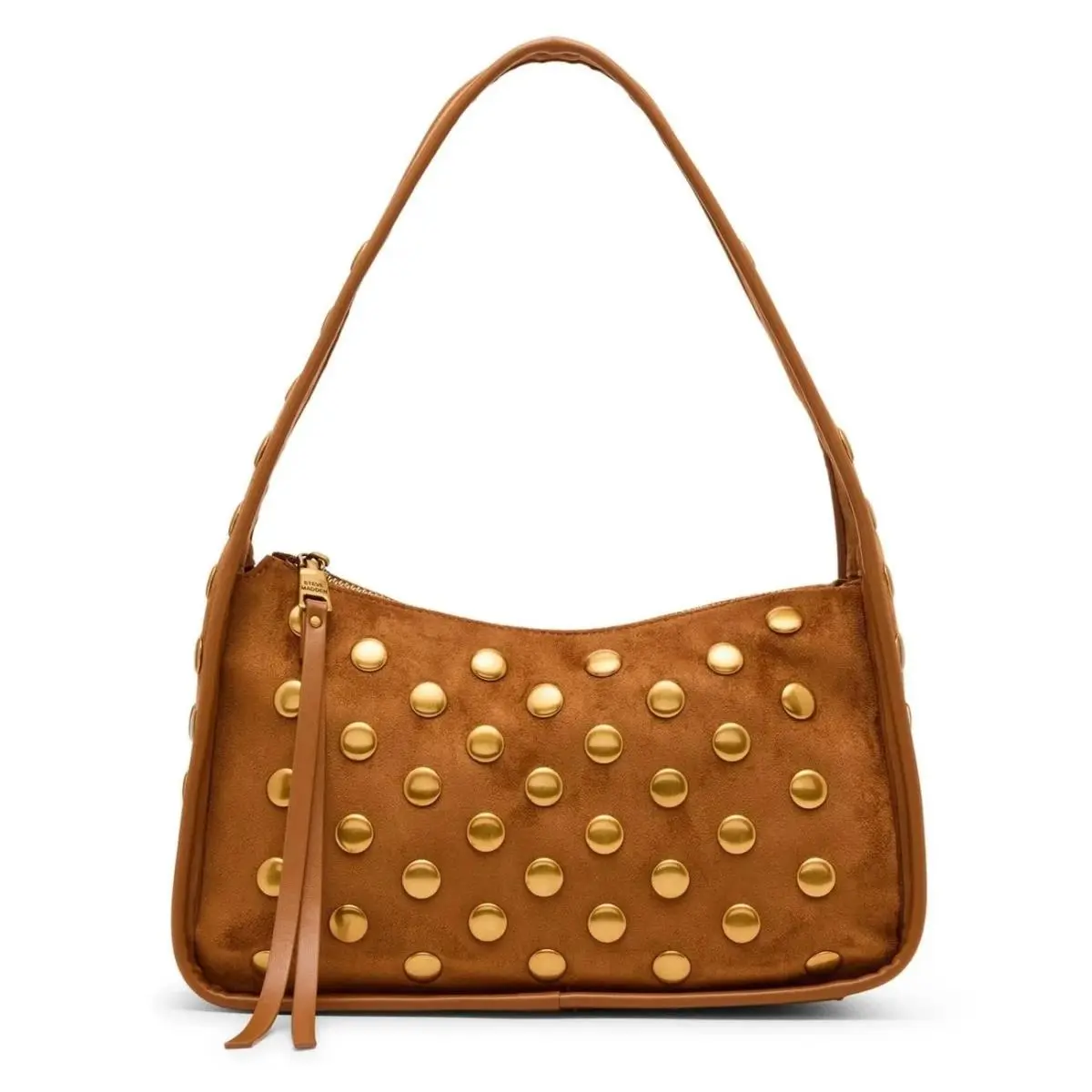 Cheyann Brass Metal Dome Studded Brown Suede Hobo Handbag by Steve Madden