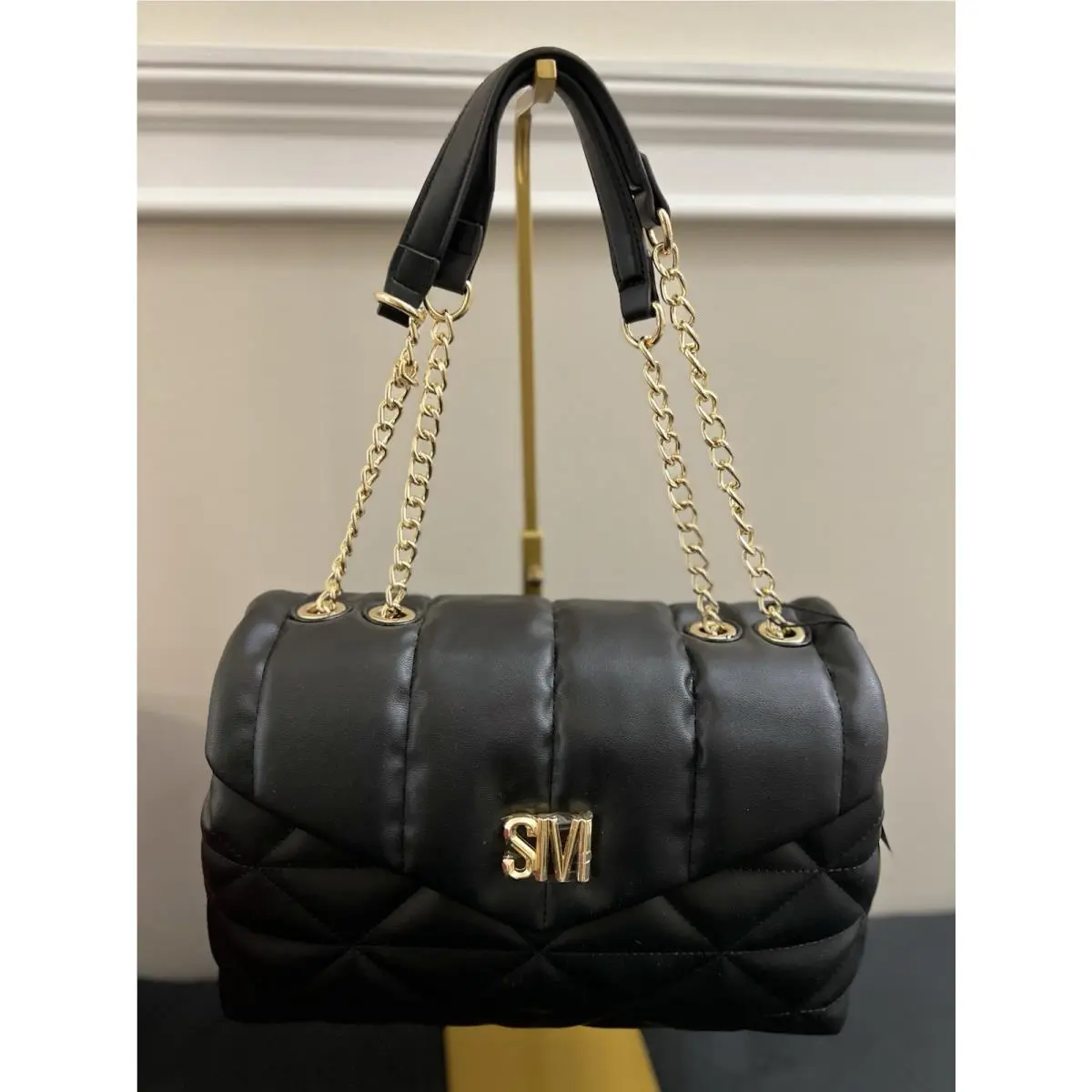 Bcoleman Quilted Black Leather Should Purse Bag Gold Hardware by Steve Madden