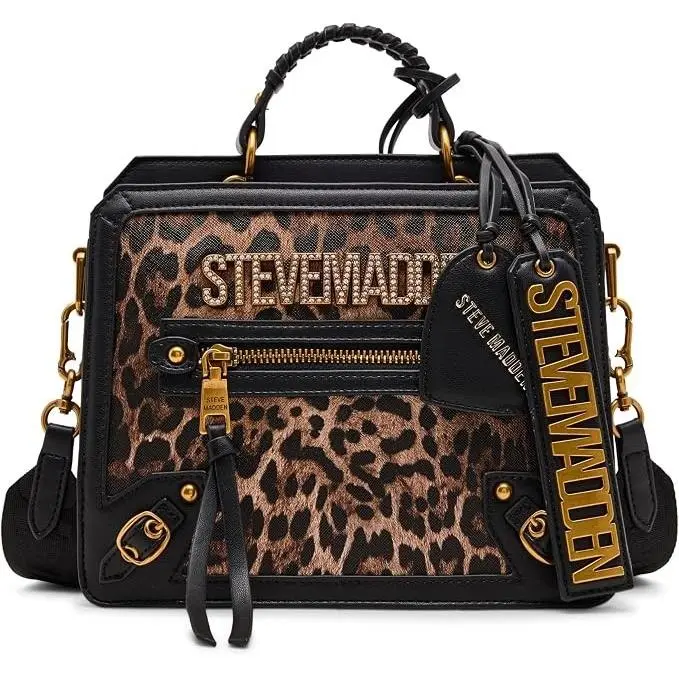 Evelynv Leopard Print Box Satchel Leather Satchel Shoulder Bag by Steve Madden