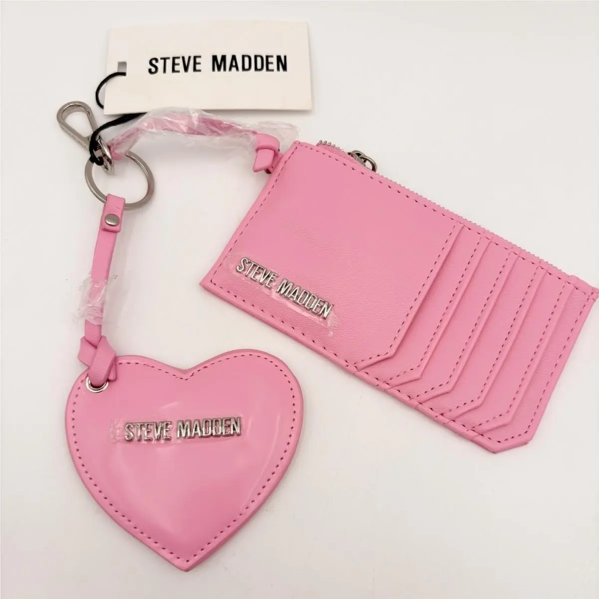 Pink Bbenson Card Case Wallet with Heart Mirror Keycha by Steve Madden