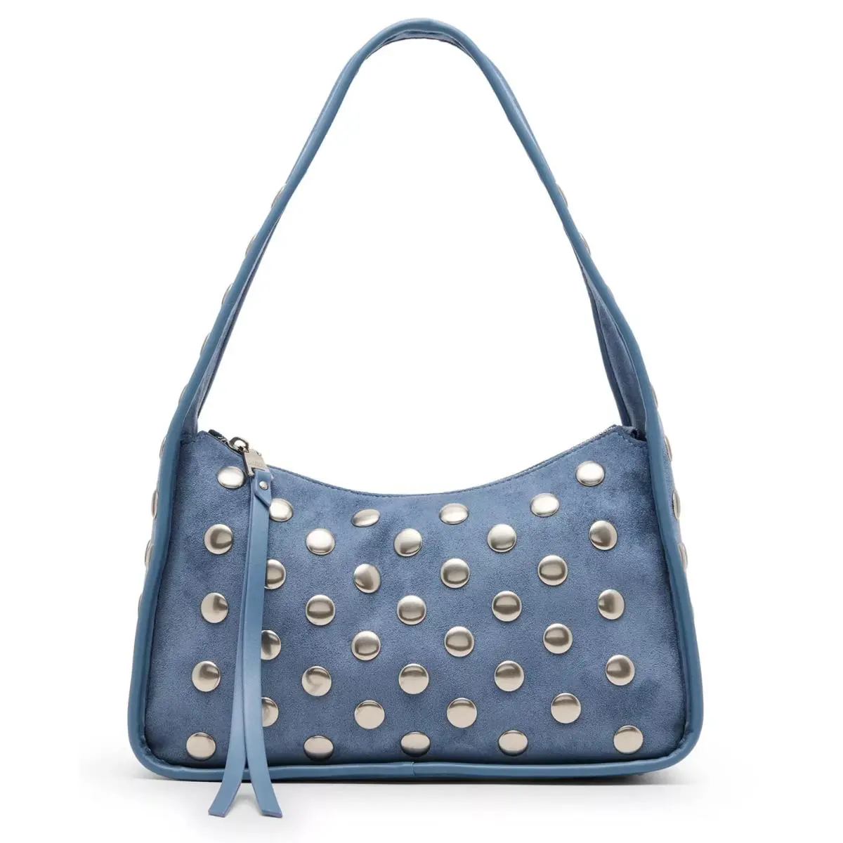 Steve Madden Cheyann Silver Metal Dome Studded Blue Suede Hobo Handbag