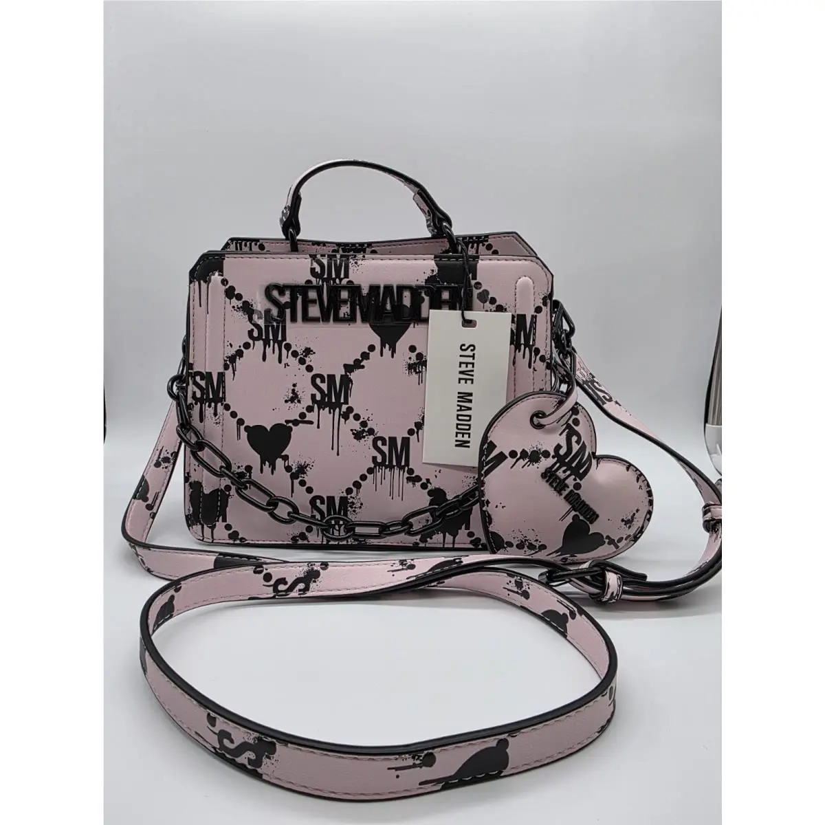 Bloody Hearts Bevelyn Crossbody Satchel Pink Black by Steve Madden