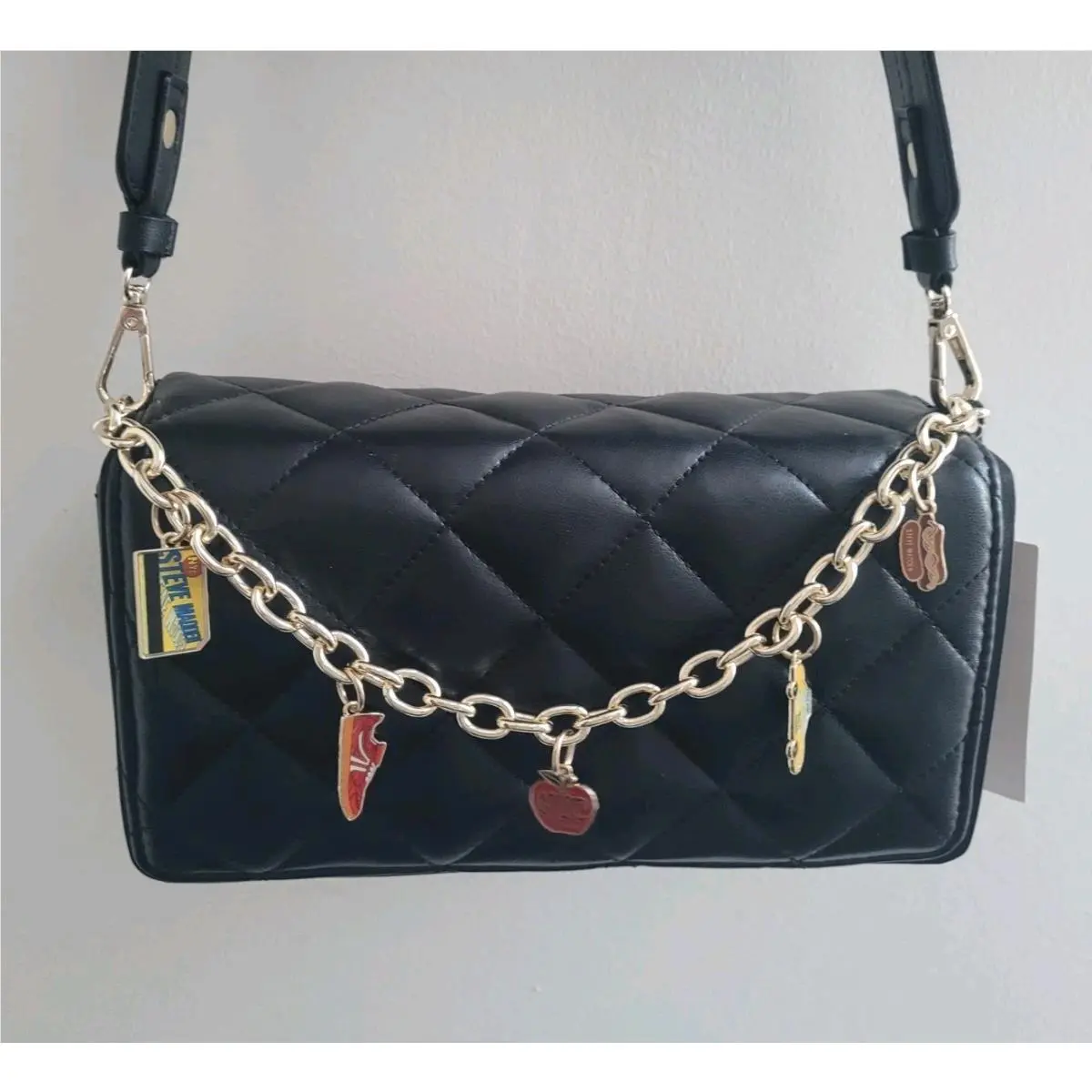 Bglossi Nyc Quilted Black Crossbody Bag with Charms Nwt by Steve Madden