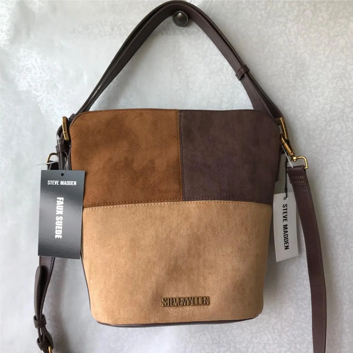 Cognac Multi Bclaraa Bucket Bag Suede Brown : by Steve Madden