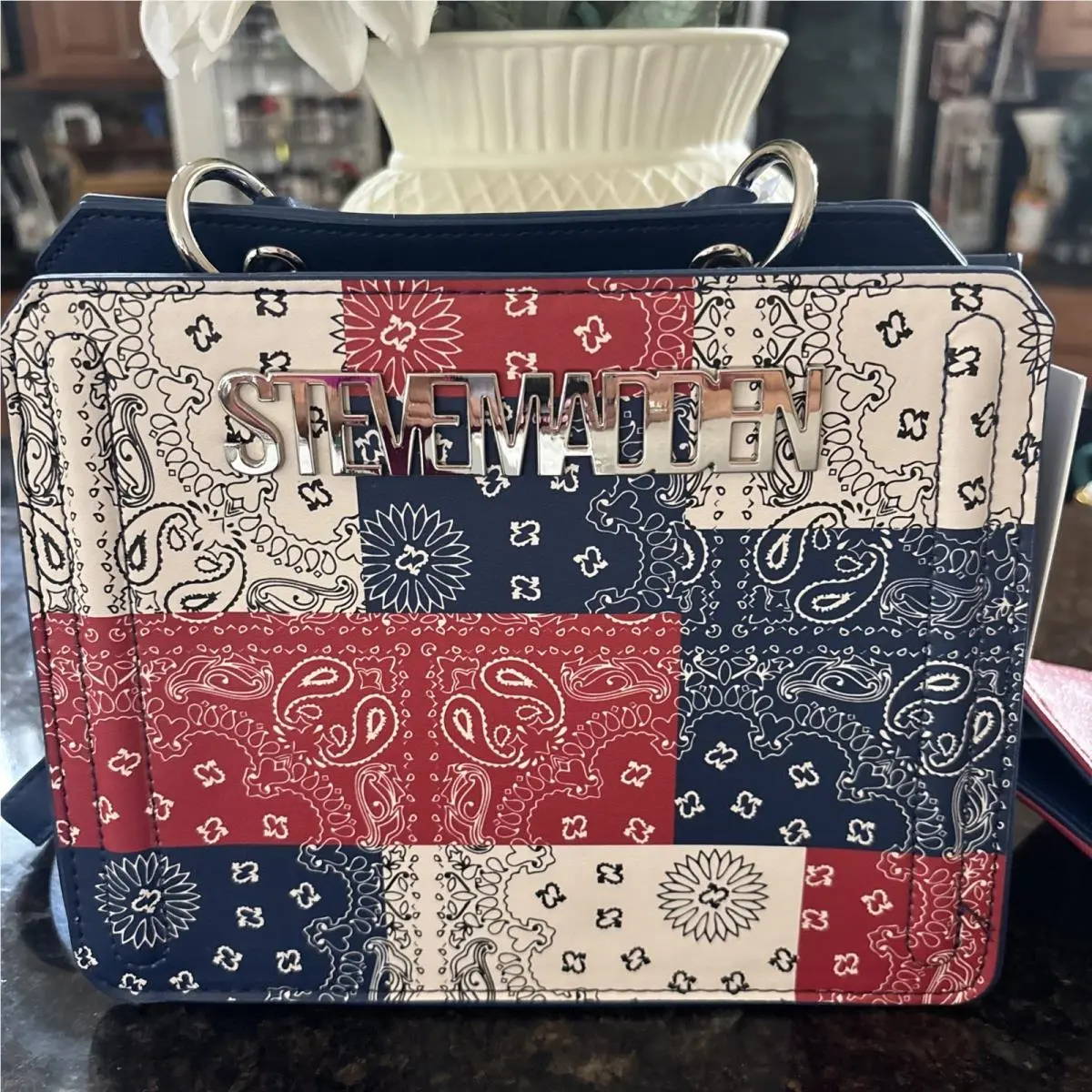 Patriotic Bandana Print Crossbody Bag Red White Blue Shoulder Purse by Steve Madden