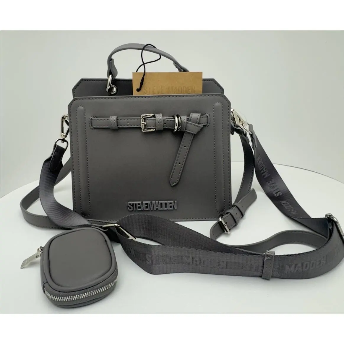 Bevelyn Satchel Crossbody Bag W Air Pod Case Gravity Grey by Steve Madden