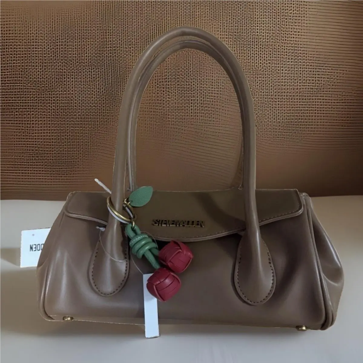 Bpayne Shoulder Bag Purse In Nutshell Brown with Cherry Charm by Steve Madden