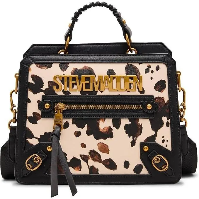Evelyn Western Animal Print Box Satchel Leather Shoulder Bag by Steve Madden