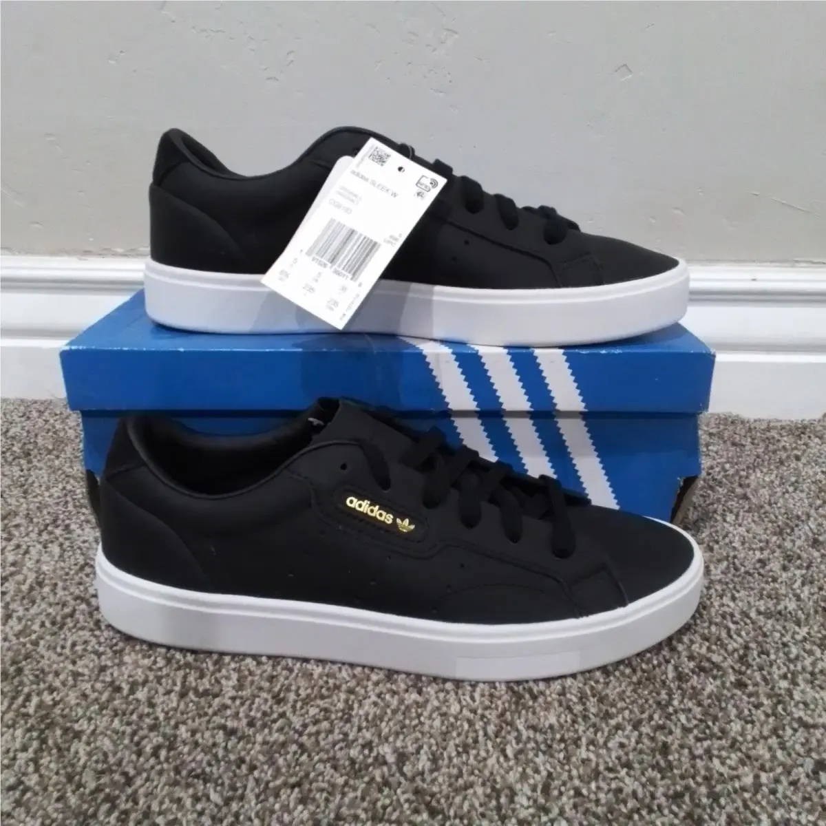 Size 6.5 Women`s  Sleek W CG6193 Black/white Casual Sneakers by Adidas