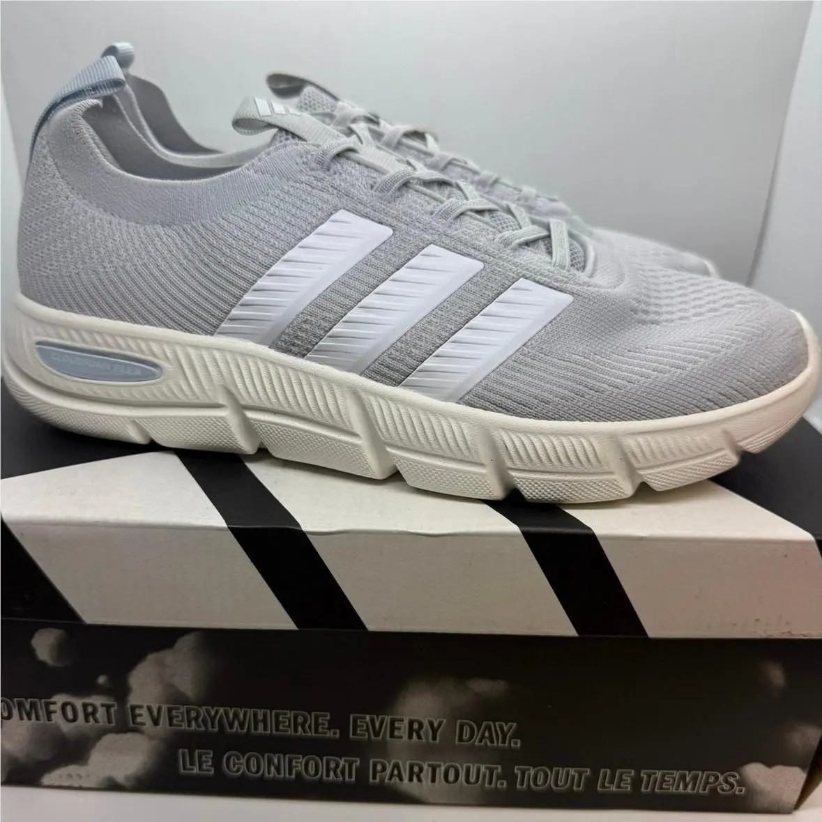 Cloudfoam Flex Slounge Shoes Men`s US 8 1/2 Grey Lace Up Low Top KI3457 by Adidas